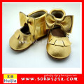 2015 mix color hot sale gold cow leather bow China factory with baby flat shoes